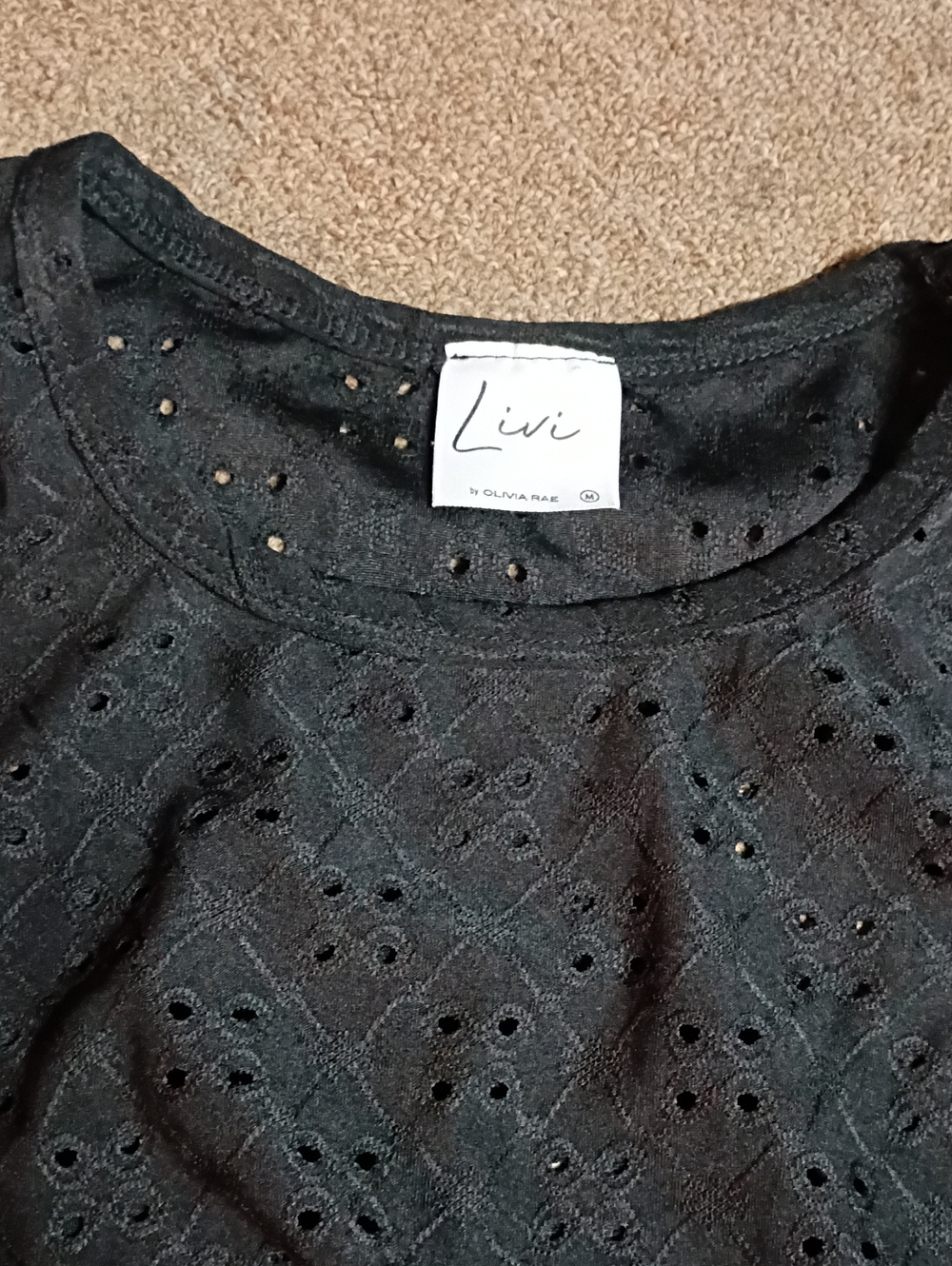 Livi by Olivia Rae Black Eyelet Knit Top